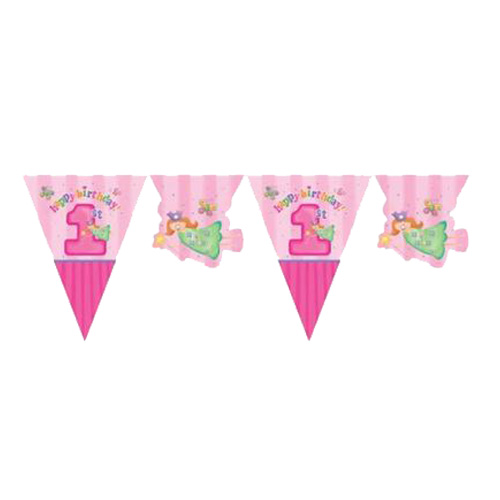 1st Birthday Fun At One Baby Girl Shaped Banner